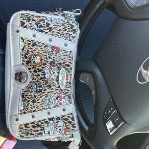 Ed Hardy Leopard Print Clutch with Silver Accents